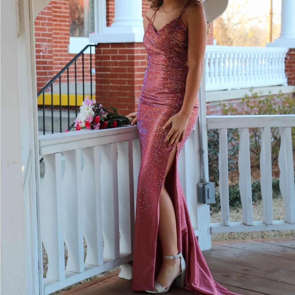 Size 2 Stella Couture formal dress. Pink with iridescent sequins.